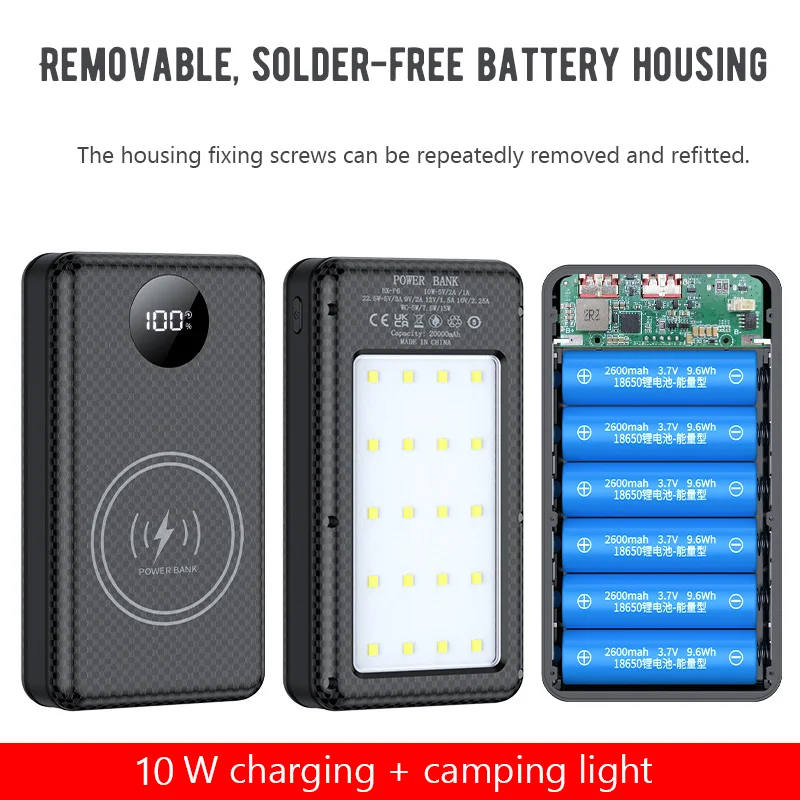 Portable Power Bank Battery Box Holder with Dual USB Charge