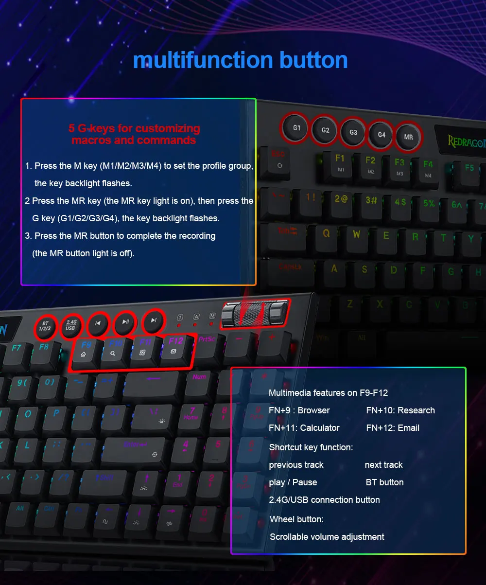 Redragon Yi K625P KB RGB USB Mini Slim Ultra-Thin Designed Wired Mechanical Gaming Keyboard Red Switch 94 Keys