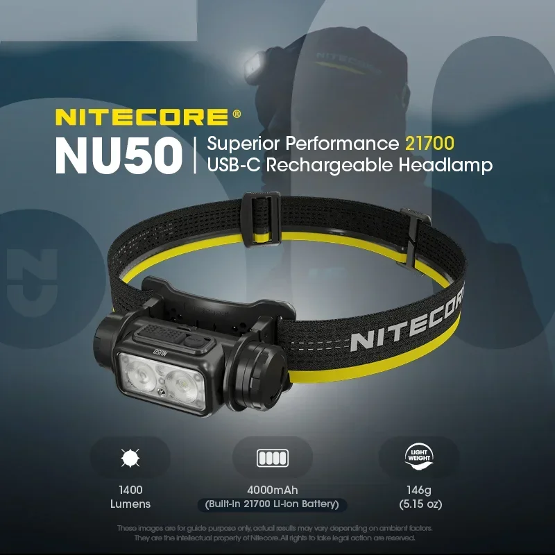 Мощный перезаряжаемый налобный фонарь NITECORE NU50 1400 люмен и встроенный аккумулятор 21700 (art.: 3920c0f2597ea) - 3920c0f2597ea