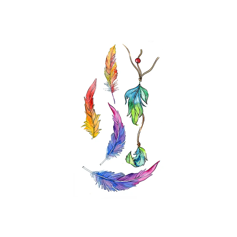 

Colored Feathers Sexy Waterproof Temporary Tattoo Sticker Color Tatto Small Size Body Art Arm Neck Waist Women Men Fake Tatoo