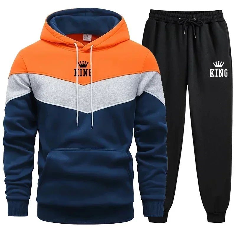Sports Suit Sports Set Tracksuit Set Sweatshirt Hoodie Hooded Sweatshirts Mens Tracksuit King Printing Sports Suit Sports Hoodie+Pants 2 Piece Suit Casual Sweatshirt Jogging Men's Splicing Clothing