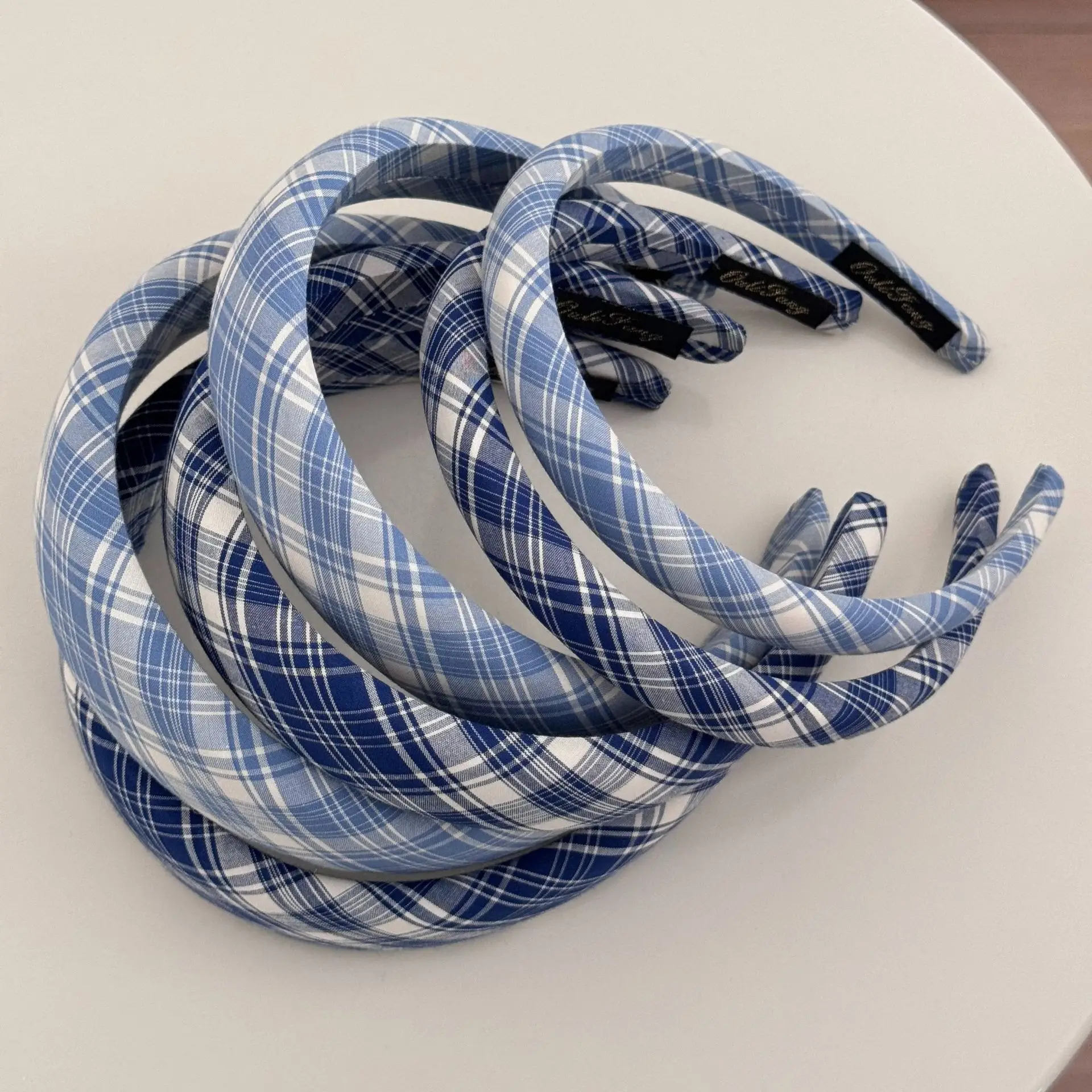 2025 Korea Nette Blau Plaid Haarbänder Stirnband Frauen Kinder Mädchen Scrunchie Haar Kopf Hoop Bands Zubehör Kopfschmuck Kopfbedeckungen