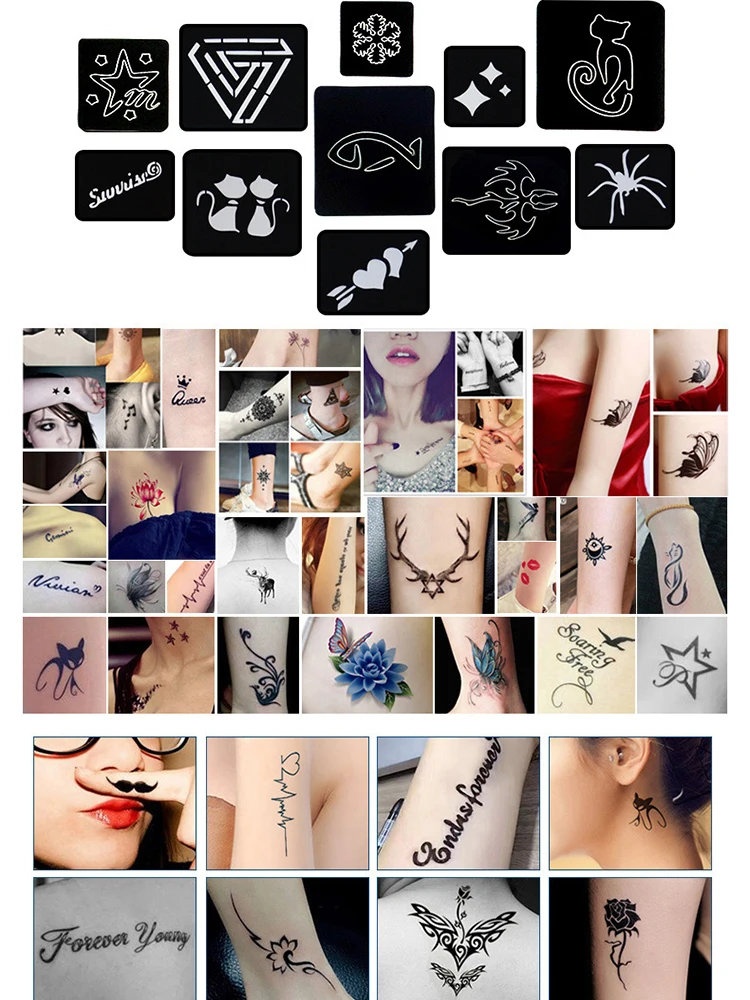 35pcs/set Glitter Tattoo Stencil Templates Cat Lotus Small Airbrush Henna  Tattoo Stencils for Painting Pochoirs Pour Peinture - AliExpress