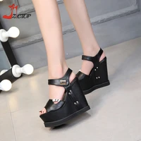Peep Toe Platform Wedges Sandals Women 14cm Increased Height Summer Ladies Shoes White Black High Heels - Image 5