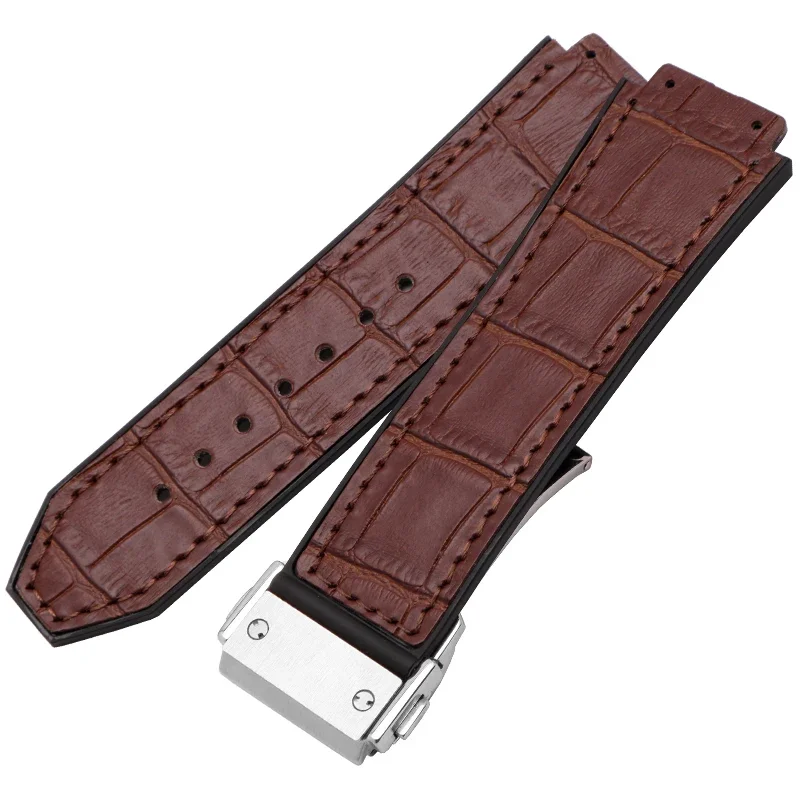 Premium Genuine Leather & Silicone Watch Strap, 25mm - 19mm,