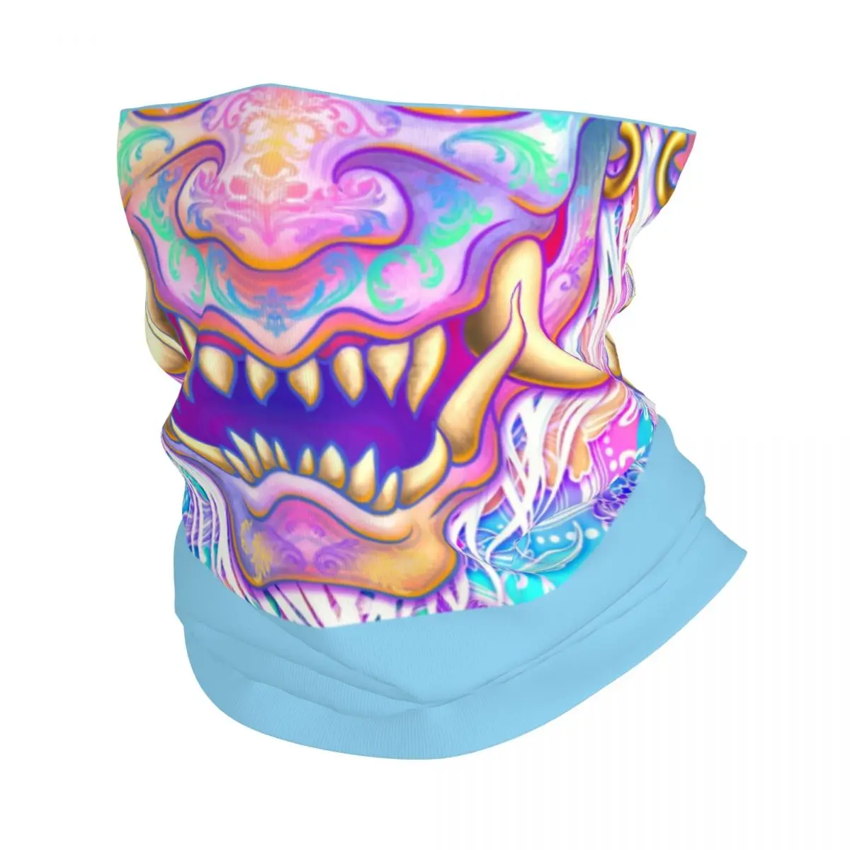 

Vaporwave Harajuku Oni Neck Gaiter Men Women UV Face Shield Winter Japanese Samurai Demon Hannya Bandana Scarf for Ski