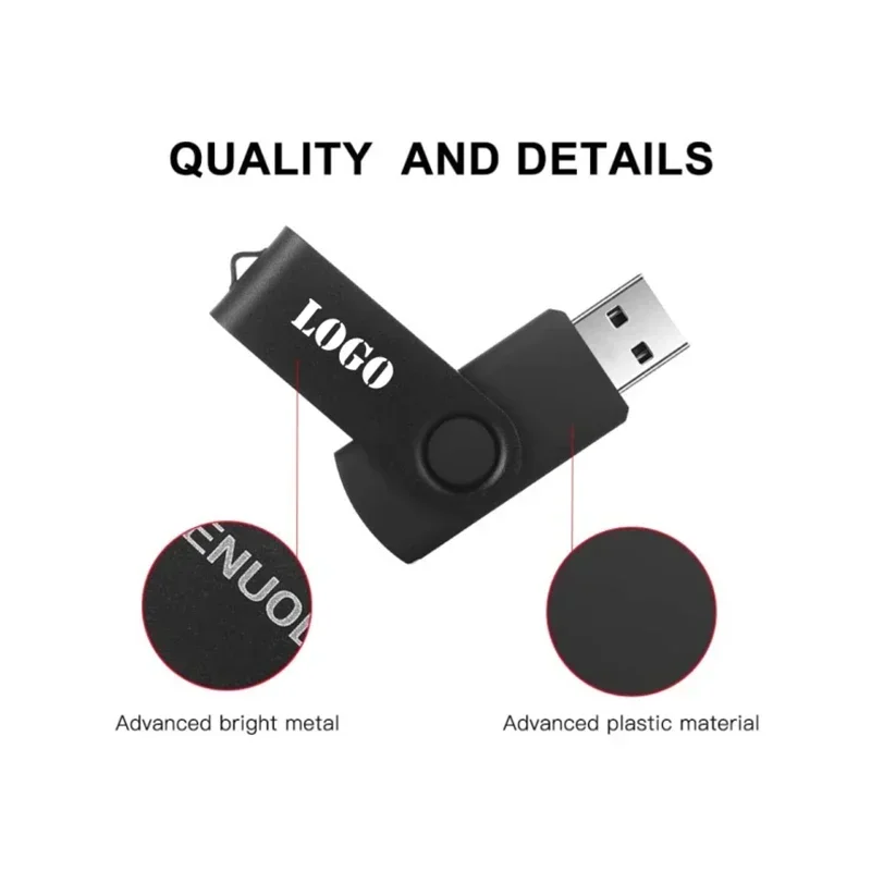 금속 360 회전식 USB 2.0 플래시 드라이브, 다채로운 펜 드라이브, 메모리 스틱, U 디스크 사진 선물, 32GB, 64GB, 16GB, 8GB, 4GB, 100 개/로트