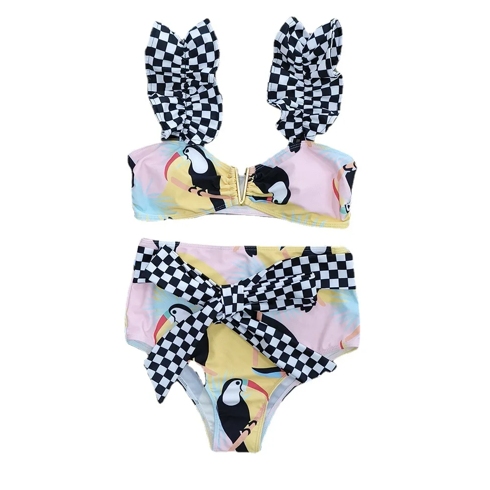 New Sling Tube Top Split Swimsuit Feminine Bikini High Waist Strap V-neck Print Swimwear Summer Beach Wear Cover Up