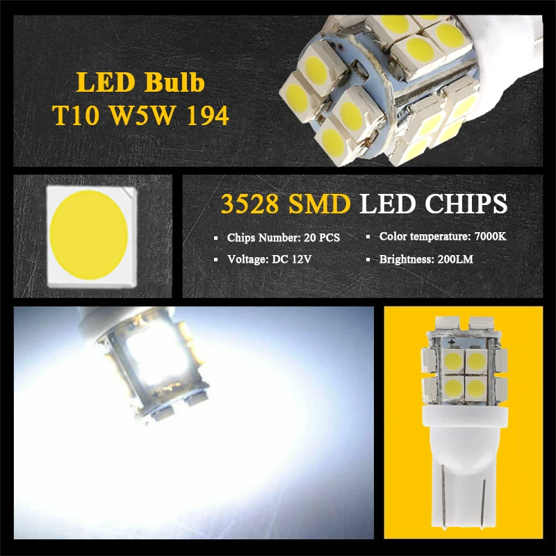 AMPOULES LED X 2 T10 W5W 4LED SMD3528 BLANC 12V 0,50W – Planet Line B2B