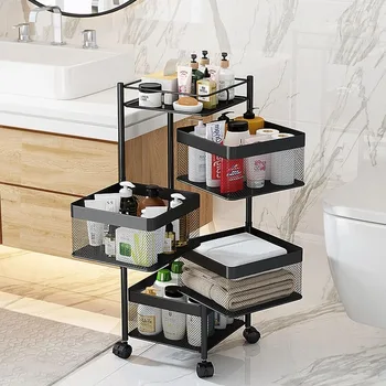 4 Tier Kitchen Storage Basket,270° Rotating Kitchen Storage Rack on Lockable Wheels for Fruits and Vegetables,for Kitchen 2