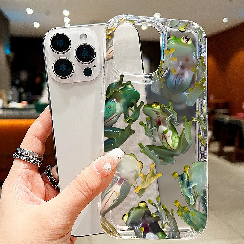 Realistic Frog Print Clear Shockproof Phone Case - Funny Animal TPU Cover