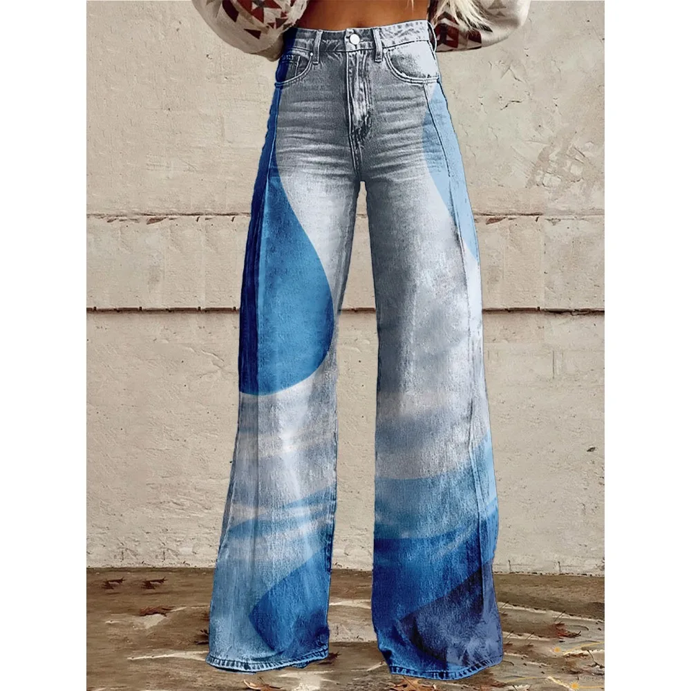 Bunte Vintage-Flare-Hose mit sexy Disco-Muster, 90er-Jahre-Club-Party-Hose mit geometrischem Druck, Damen-Hose mit hoher Taille und weitem Bein – Detail 16