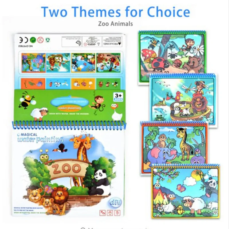 Magic Water Drawing Book Zoo Animal Dinosaurs Coloring Book Doodle Magic Pen Painting Drawing Board For Kids Educational Toys