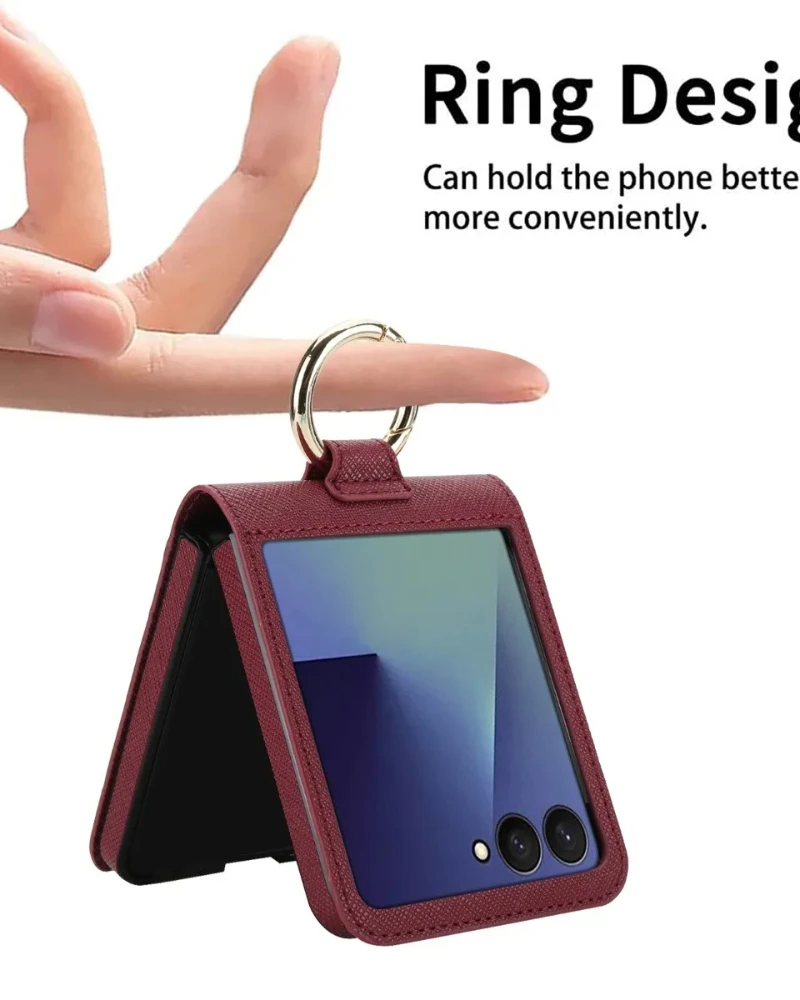 Elegant Leather Wallet Phone Case with Card Slot and Ring Holder Grip - Shockproof Cover