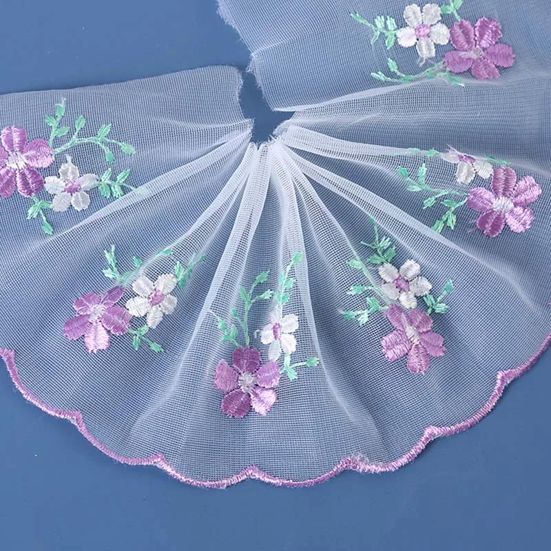 

30Yds Purple Pink Floral Mesh Tulle Embroidered Lace Fabric for Fringed Trim Party Wedding Dress DIY Cuffs Sewing Accessories