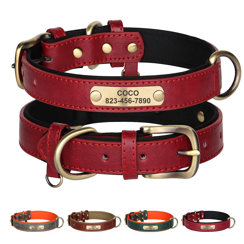 Dog collar Personalized Leather ID Nameplate Soft Adjustable Collar Free Engraving for Small Medium Large Dogs