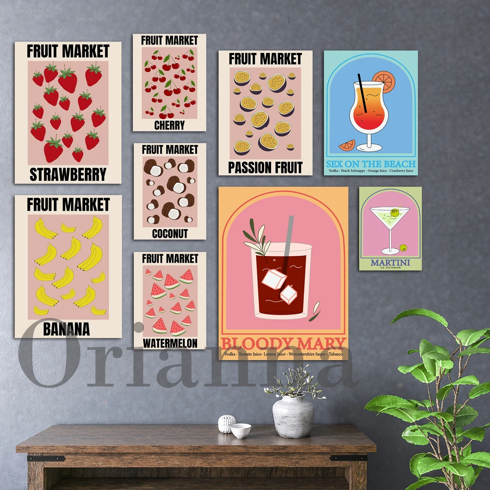 Mercato Della Frutta Frutto Della Passione Ciliegia Banana Fragola Anguria Cocco Cocktail Pina Colada Martini Margarita Poster Stampa Murale