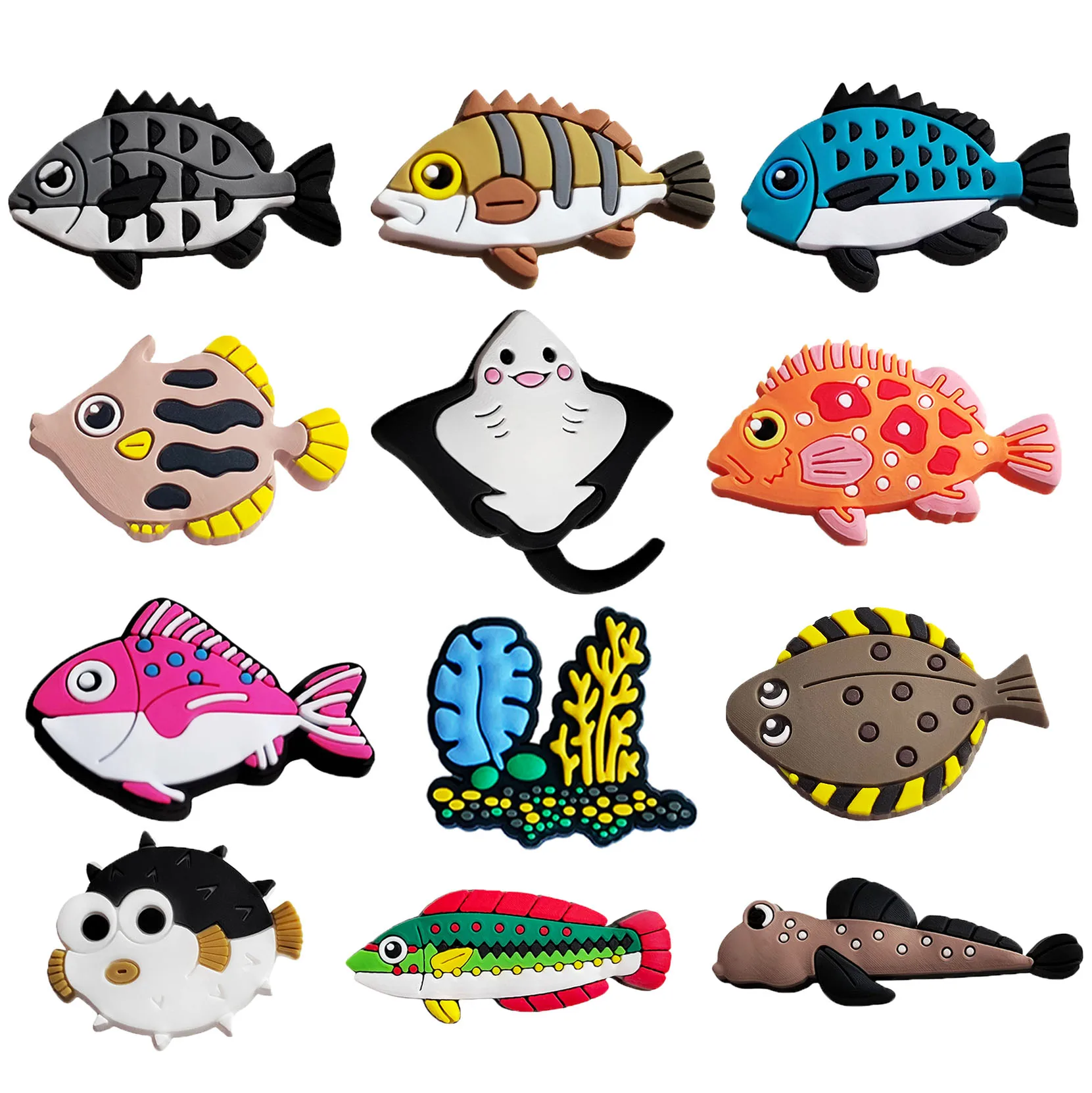 

Single Sale 1pcs PVC Shoe Charms Puffer Fish Beach Fish Manta Ray Accessories Shoe Ornament Fit Croc Jibz DIY Party Gift