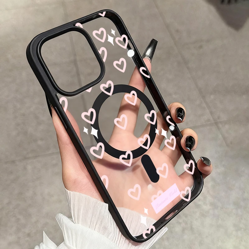 Pink Heart Pattern Magnetic Phone Case Cover