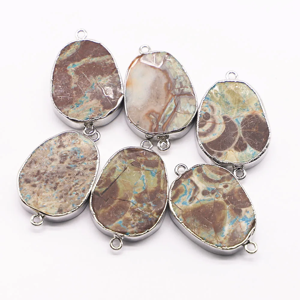 35*25MM Natural Stone Charms Connector Ocean Jasper Pendant Double Hole 4pcs for DIY Women Men Jewelry Bracelet Making Wholesale