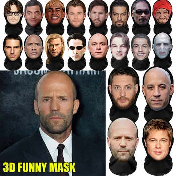 NOVO 2026 Máscara 3D Sem Costura com Estampa de Rosto Engraçado, Lenço de Cabeça de Seda Gelada com Proteção Solar, Máscara Facial de Celebridade, Acessório para Cosplay de Halloween 1