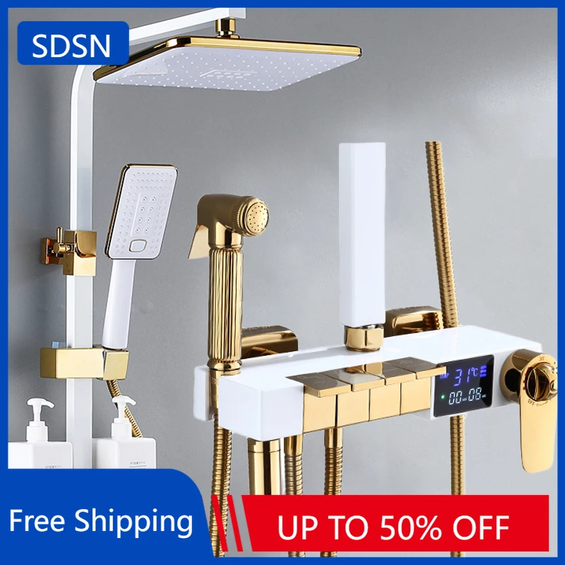 สมาร์ท Thermostatic ดิจิตอลชุดฝักบัวอาบน้ําห้องน้ํา 12 นิ้วสายฝนห้องน้ําหัวฝักบัวก๊อกน้ําอุปกรณ์เสริมระบบดิจิตอล 1