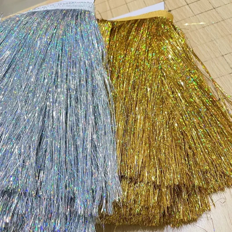 20cmLaser rain Curtain Gold and Silver TasselsPETGlitter Silk Fringe Decoration Clothing Lace Party Accessoriesdiy