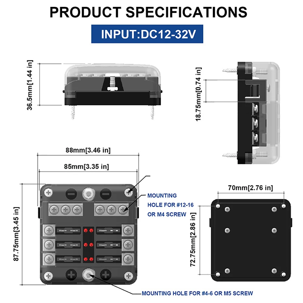 EARU CS-1469A1 6/12 Way Blade Fuse 12-24V Car Boat Fuse Box Holder With Plastic Cover For Power Panel Board Camper RV Accessorie - Image 4