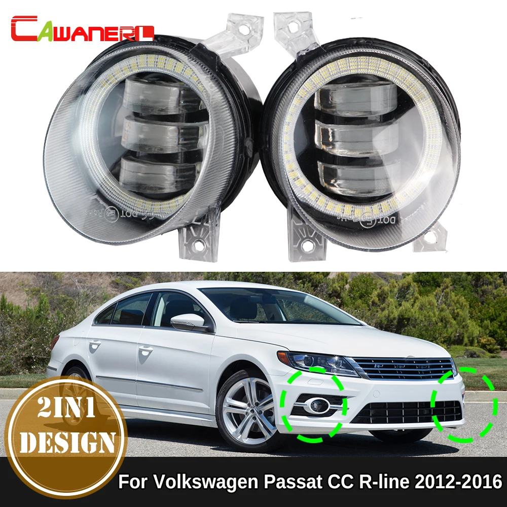 

2 X Car Angel Eye LED Fog Light DRL Daytime Running Lamp 9006 For Volkswagen VW CC Passat CC R-line 2012-2016 (Not fit Facelift)