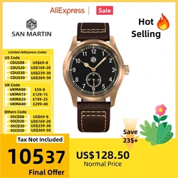 San Martin CUSN8 Bronze Quartz Watch For Men Pilot Wrist Watches 6004 Swim Casual Fashion Waterproof 10Bar Luminous SN0034Q-C