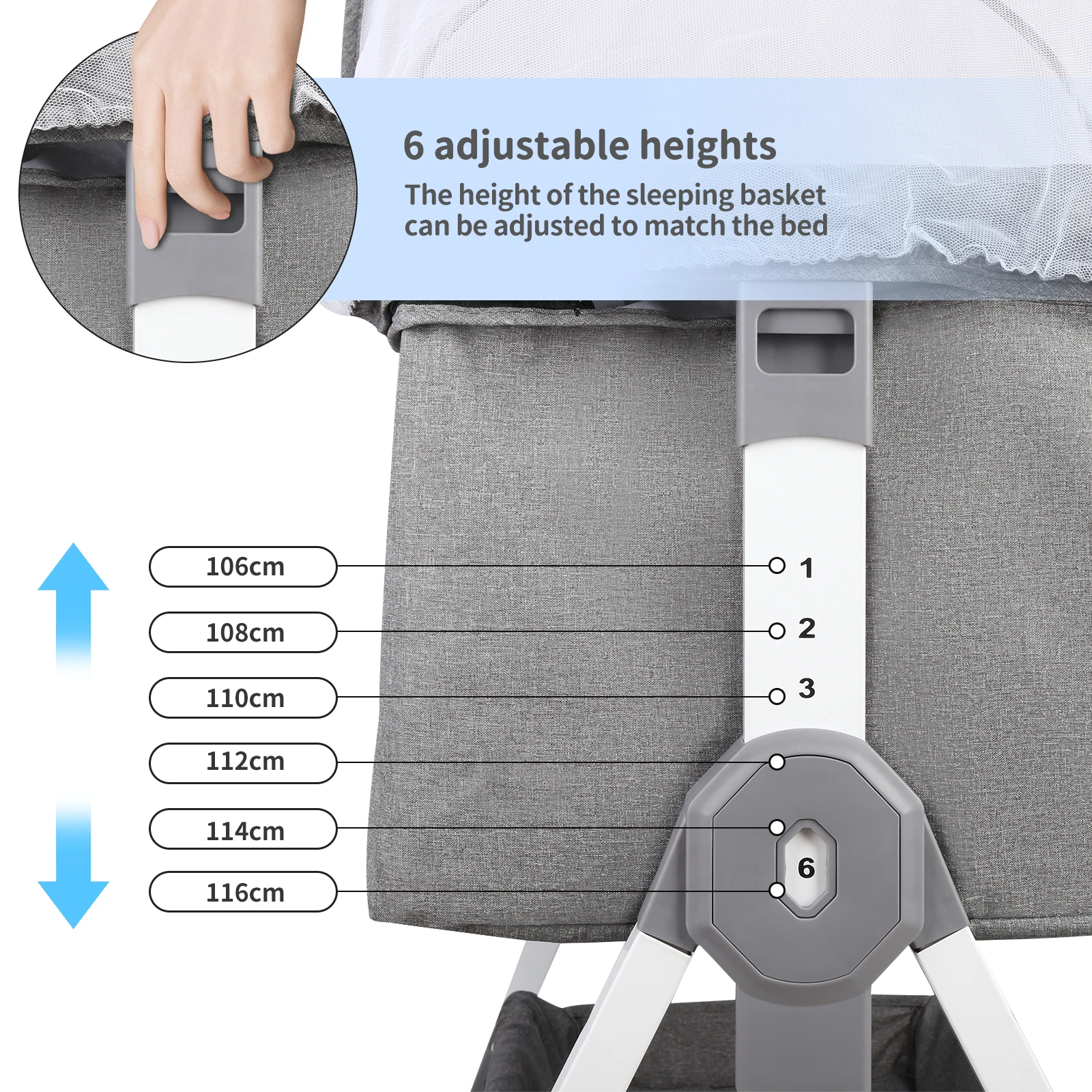 4-In-1 Baby Bed, Portable Cot, Multifunctional Baby Cradle And Changing Table, Mattress, Net, Storage Basket, Height Adjustable S44b6572f3d31478c99b36d9e3a7f19269
