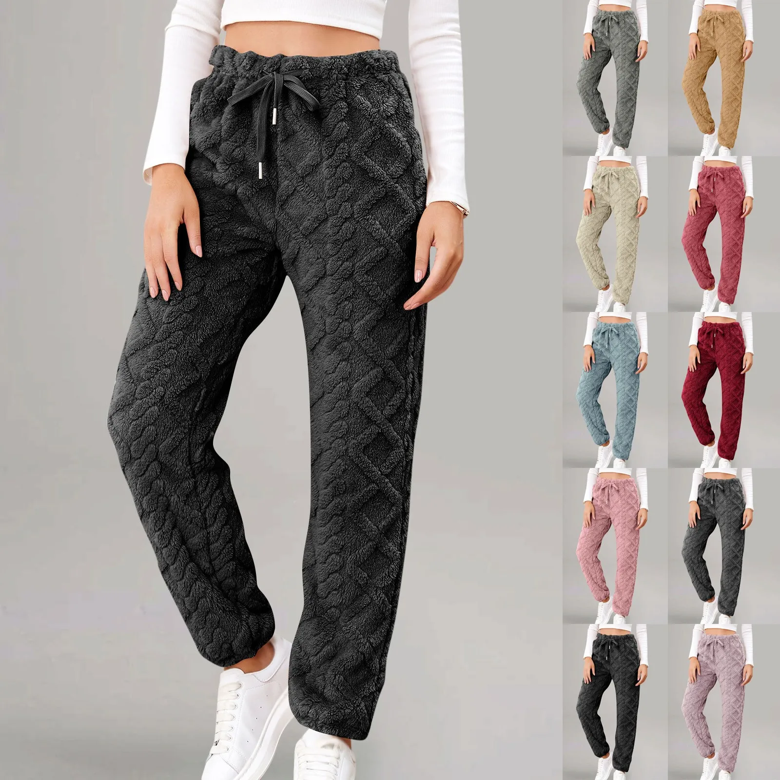 Female Clothes Warm Fleece Home Trousers Coral Fleece Loose Pants Women's Casual Trousers Comfortable Plush Pants Autumn Winter