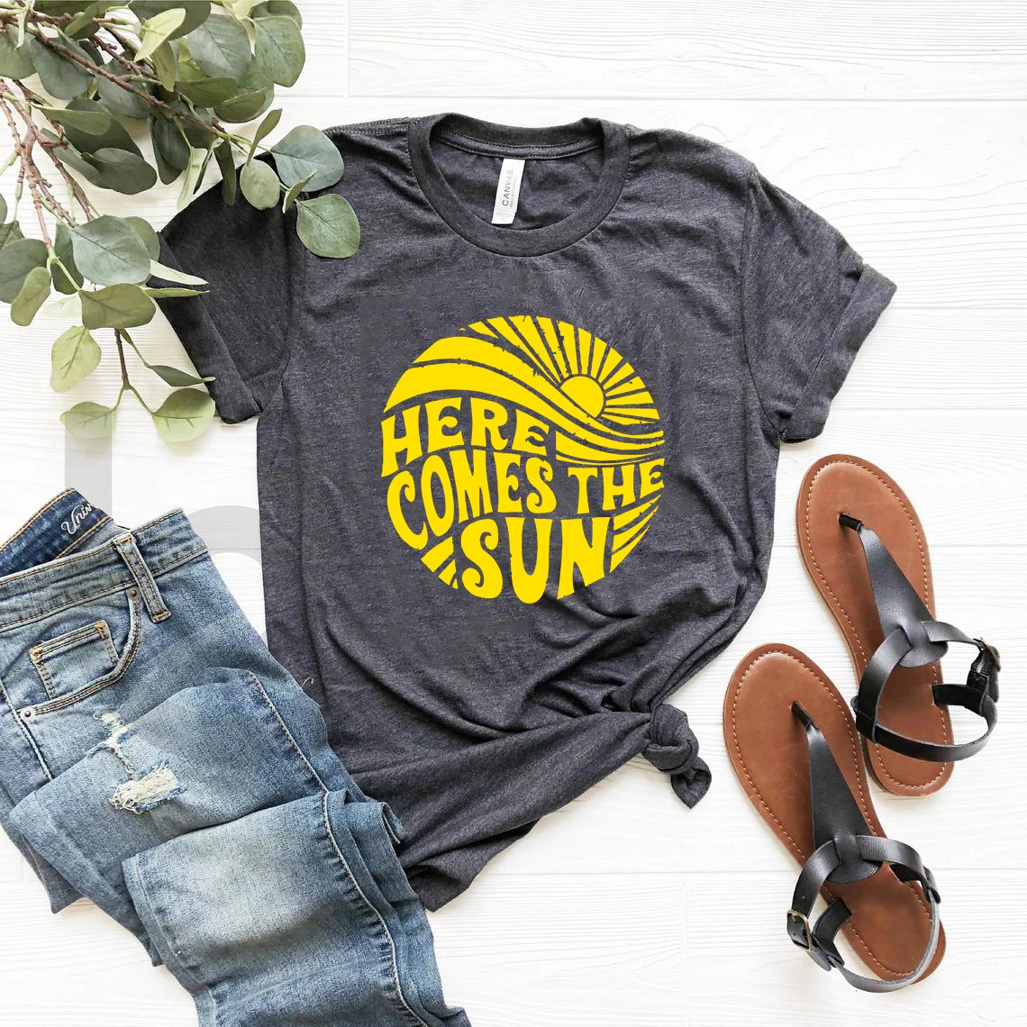 Retro Vibes Here comes the sun shirt vintage denim copper