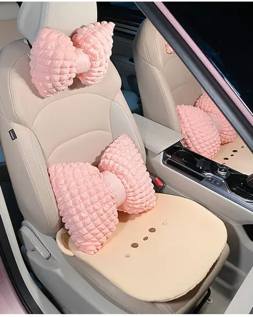 Sun Flower Car Neck Pillow Cute Pink Seat Back Lumbar Funny Headrest  Support Cushion For Women Girly Cartoon Seatbelt Cover
