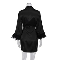 White Feather Robe With Fur Full Sleeves Sleepwear Satin Robes For Women Nightgown Bride Robe Gown Dress Bathrobe Female - Image 5