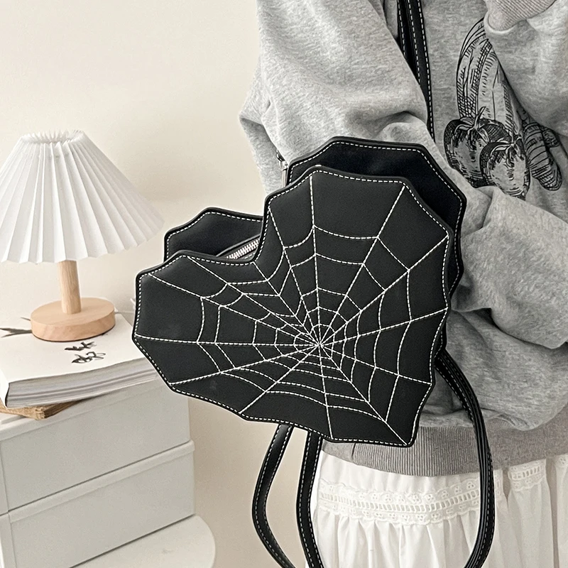 Gothic Style Shoulder Bag Women Backpack Girls Halloween Web Spider Bag PU Leather Cobweb Crossbody Bag Handbag Purse for Women
