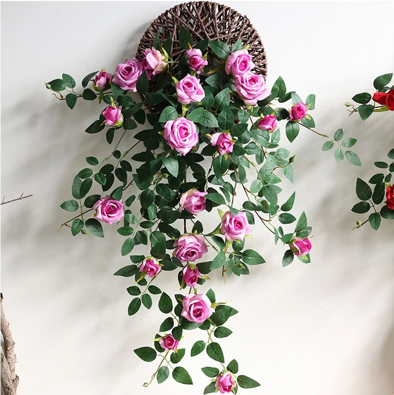 Yannew Boho Künstliche Hängende Rosen Liana Vine Blumengirlanden Wanddekoration Grün für Garten Hochzeit Zuhause Raumdekoration – Detail 7
