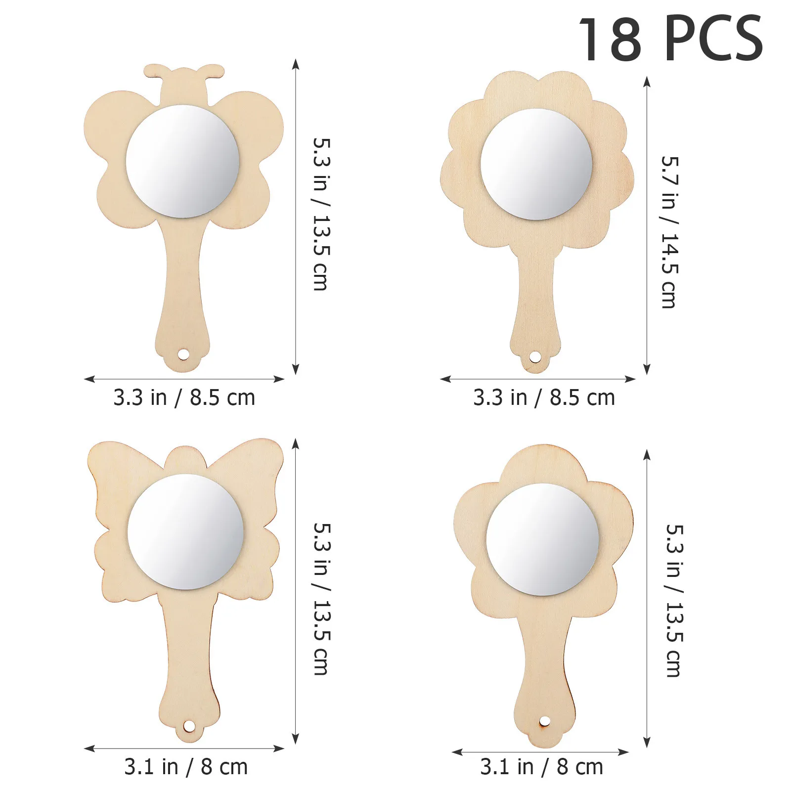 18Pcs 작은 나무 거울 그림 그리기용 미완성 공예 거울 반짝이 장식 어린이 DIY 휴대용 거울 아트