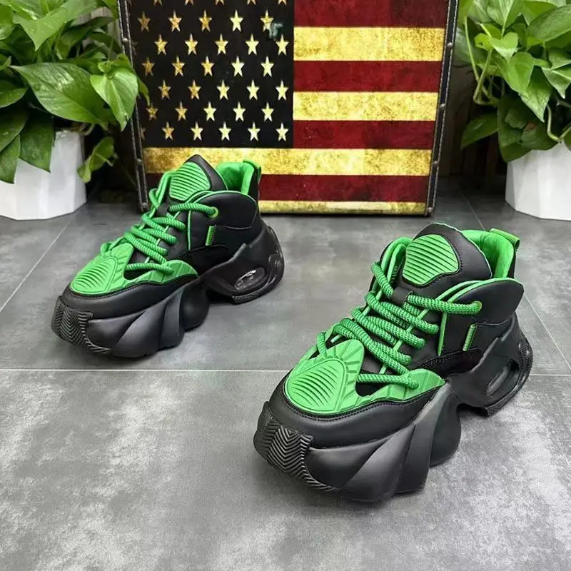 2024 Spring New Fashion Air Cushion Height Increasing Men's Retro Niche Versatile Trendy Casual Sneakers Daddy Shoes