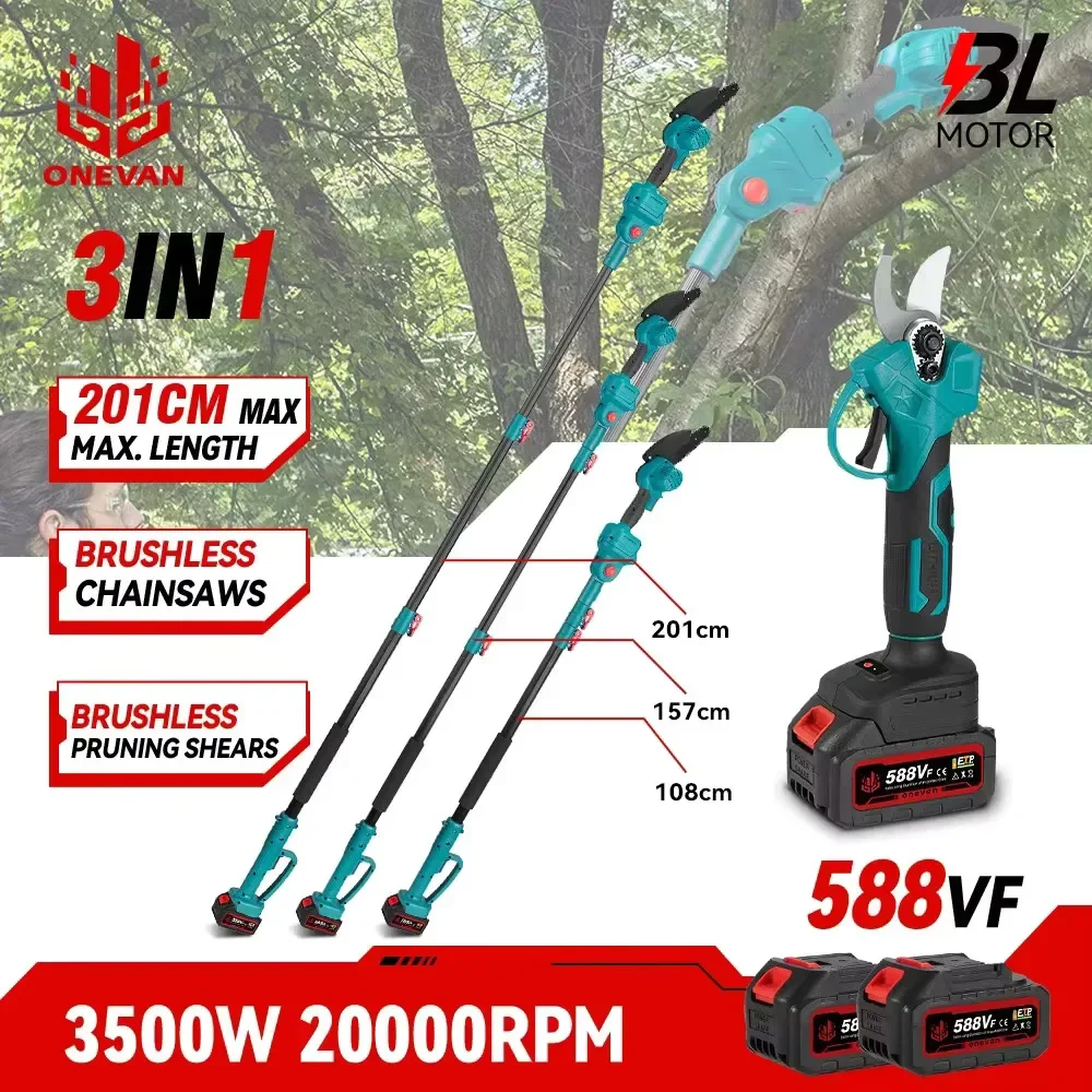 ONEVAN 8 Zoll Bürstenlosen Teleskopstange Elektrische Kettensäge Schere 2M Hohe Zweig Garten Beschnein Power Tool Für 21V Batterie