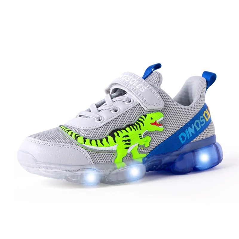 EXDINO T-REX LED 2-9Y Boys Spring Autumn Mesh Tennis Shoes Glowing Children's Kids Flashing Jelly Sole Light Up Casual Sneakers sports shoes,kids sneakers,kids shoes,kids sports shoes
