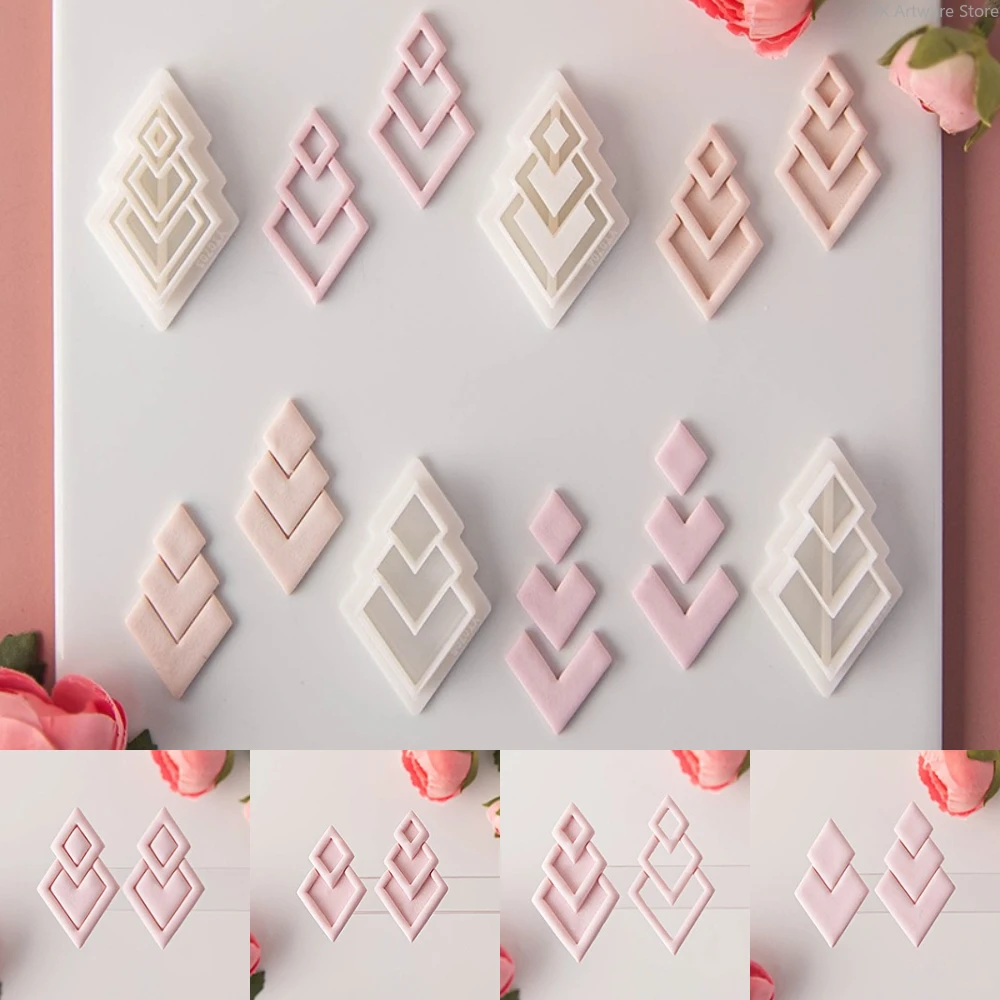 Polymer Clay Cutters Geometric Diamond Mold Overlay Dangle Soft Clay Earring Jewelry Pendant Modeling Cutting Die Hand Tools