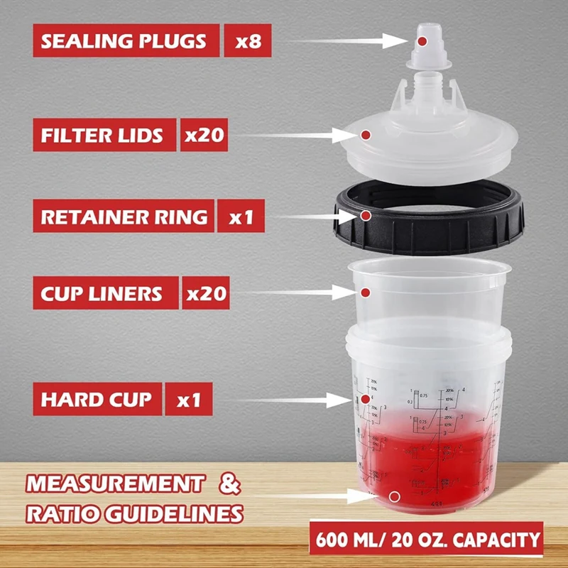 Spray Cup Spray Guncup Liner And Lid System 20 Paint Cup Set Kit 20 Oz (600 Ml) Set Kit