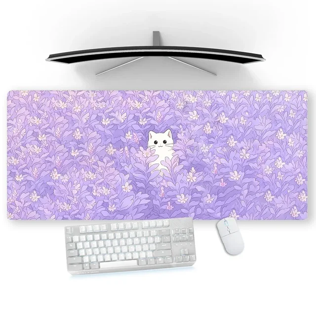 Lilac Mous Pad Kawaii Pastel Cat Mousepad Purple 800x400 Office Accessories Deskpad Cute Table Carpet Custom Desk Protection Mat