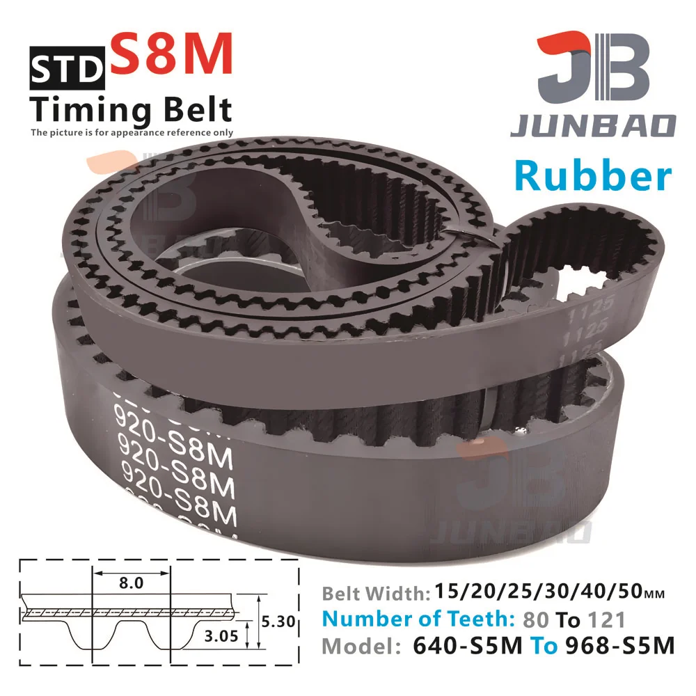 Std S8m Correia Dentada para 3d Parts Correia Síncrona Borracha Transportadora Dente Largura 15 mm 20 mm 25 mm 30 mm 40 mm 50 mm lp = 640 mm a 968 mm S8m