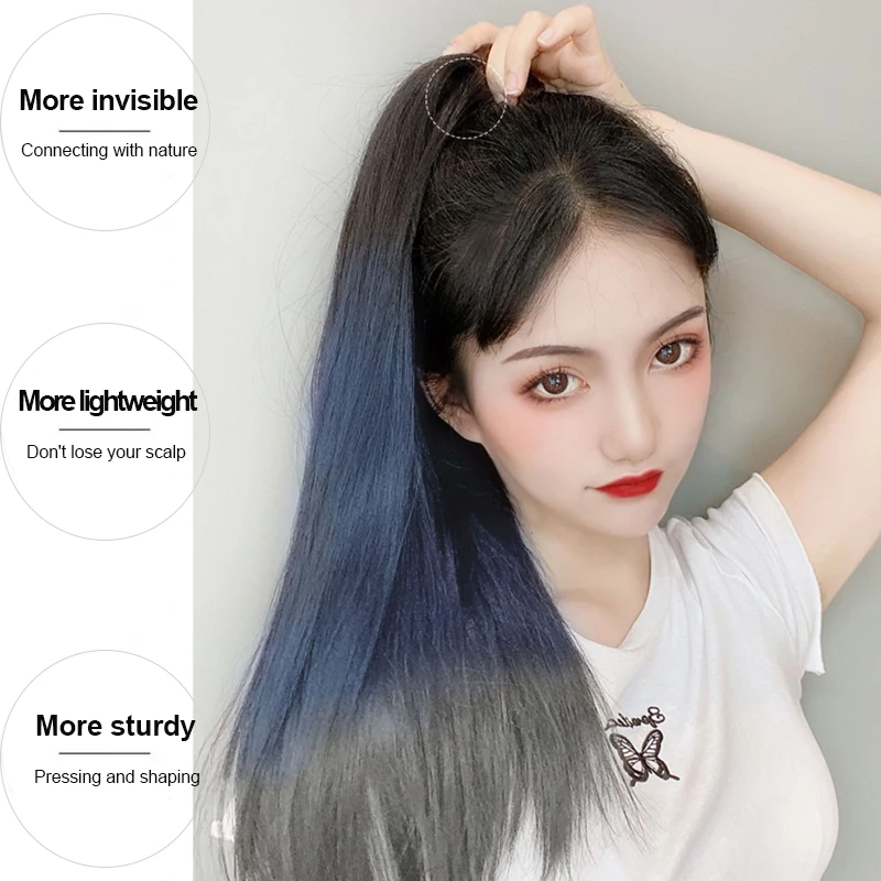 LUPU Small Scratch Clip Dyed Straight Ponytail Wig Gradient Long Straight Hair High Ponytail Scratch Clip Style