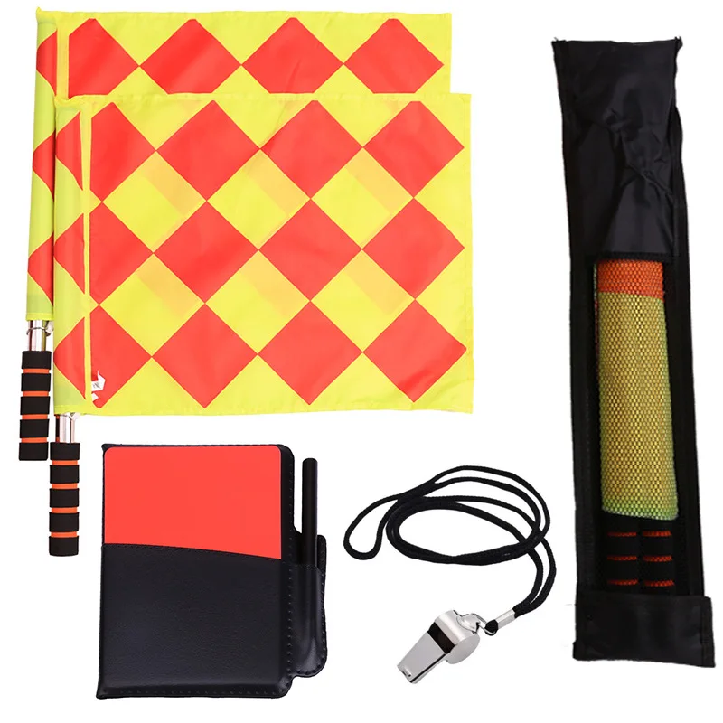 Soccer Referee Flag Coin Cards Whistle Set Professional Football Referee Flag Kit Sport Training Match Set Outdoor Survival Tool