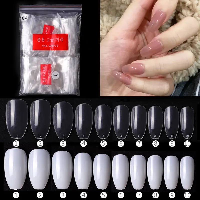 500pcs Press On Nails Tips False Nail Transparent Natural Full Cover Ballet Armor Patch Coffin Armor Fake Nail Накладные Ногти transparent square fake nail diy green geometric line full cover coffin nail tips with glue 24 pieces