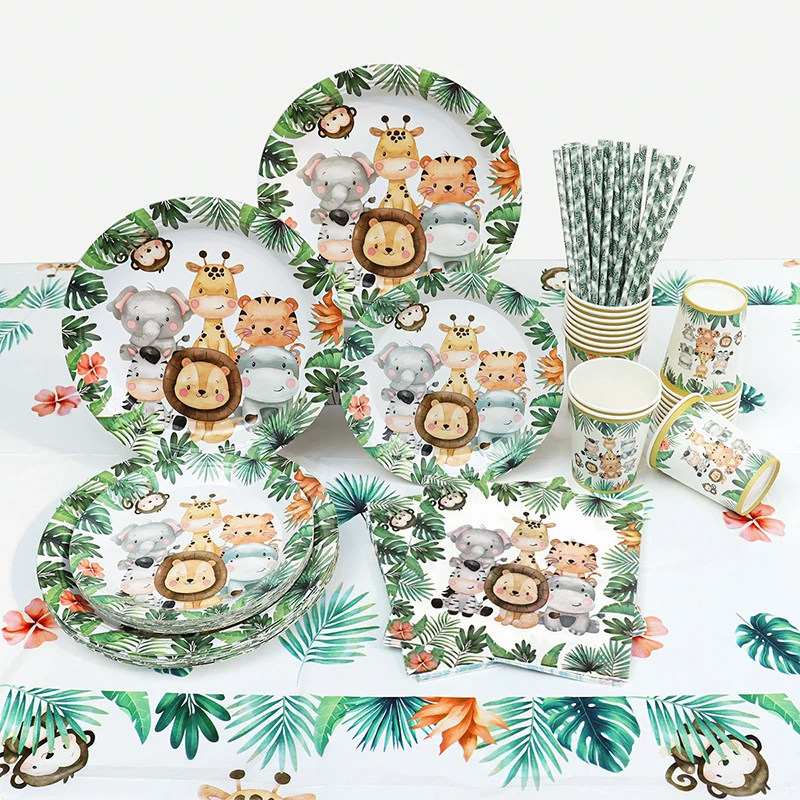 Jungle Safari Animal Party Tableware & Decorations Set