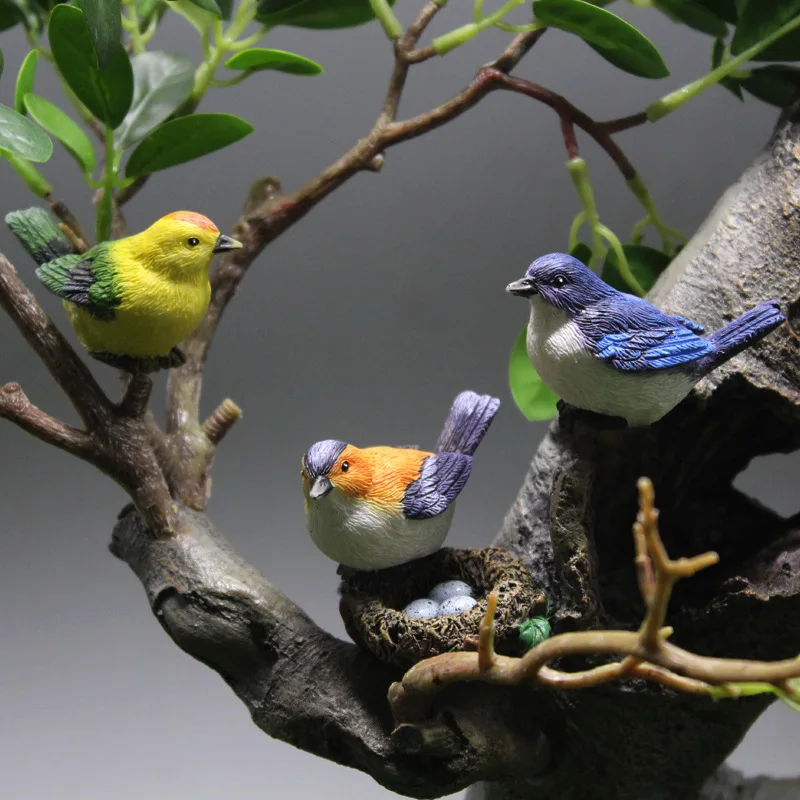 Resin Ornaments Creative Simulation Birds And Birds' Nests Ornament Resin Gardening Bonsai Accessories Home Decorations Christmas Decoration